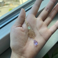 Jewelry Set Nature Inspired Leaf Tree Branch Pendant Lavender Jade Boho Casual