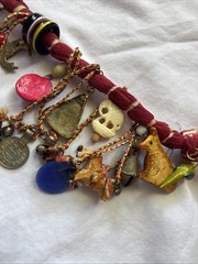 Handmade Multiple Clay/Metal Charm Coin Scarf Necklace Peruvian S American Gypsy