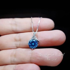Simple Blue Topaz Necklace Gemstone 2CT Bowknot Blue Topaz Pendant Sterling