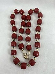 Handmade in the USA ~ Gold Plate ~ Red Coral 30″ Necklace T20 TP50