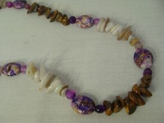 Handmade Necklace Bracelet Jewelry Set Brown Purple Rock Chips Unisex New