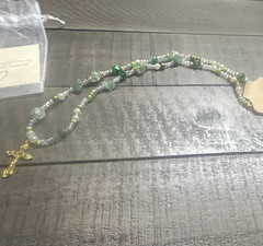 Green & Clear Beaded Christian Rosary with Gold-Tone Metal Crucifix