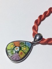 Alan K. Murano Glass Millefiori Sterling Silver 925 Pendant On Red Rope Necklace