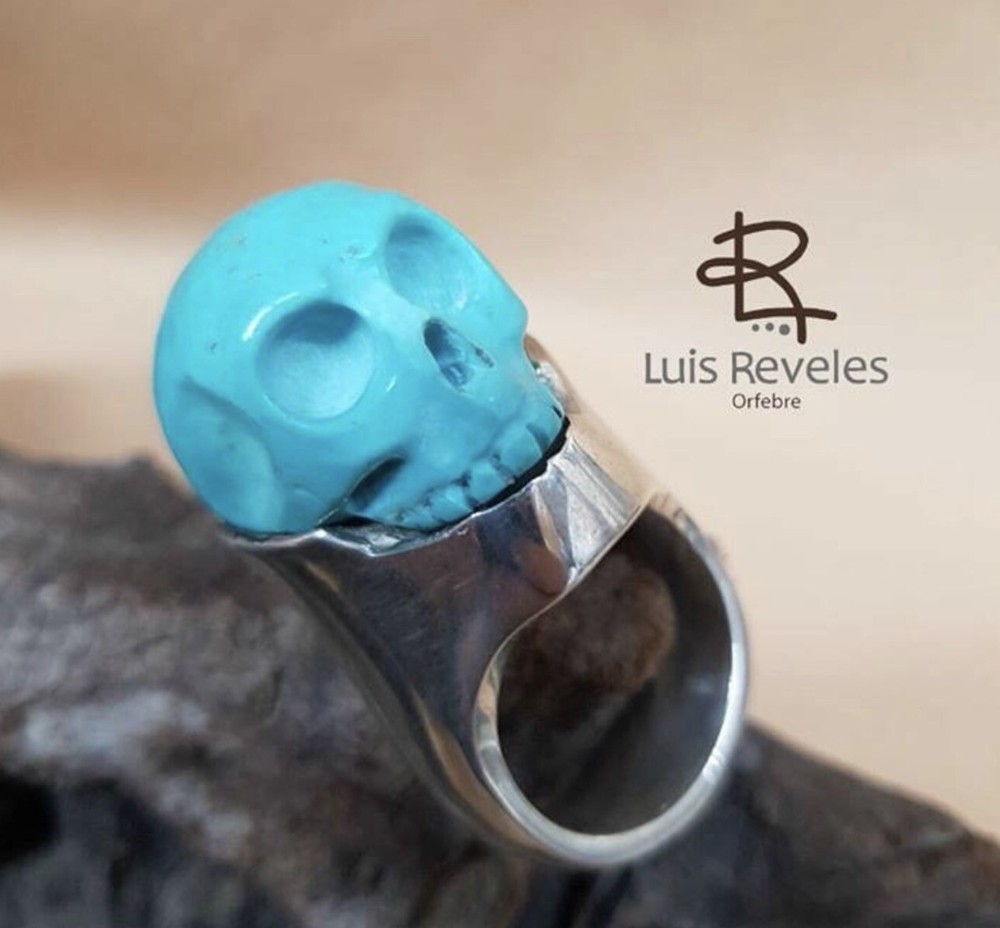 Turquoise SKULL ring solid sterling by Luis Reveles! Size 11