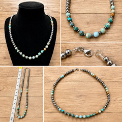 Southwest Handmade Genuine Sea Sediment Jasper and Hematite necklace 18.5in