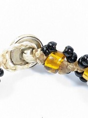 Artisan Black White Tan Glass Bead Woven Cord Bracelet 7 inches