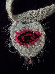 HANDMADE CROCHETED STATEMENT NECKLACE+PAINTED LEATHER AND ACRYLIC THREAD GIFT