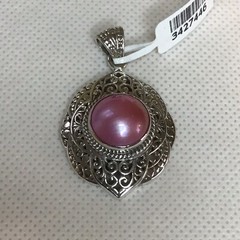Mabe Pink Pearl Pendant Bali Setting 9.22g .925 Sterling Silver