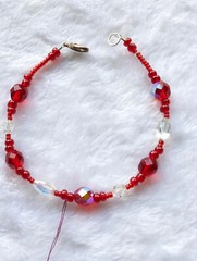 Handmade Shimmery Red & White Beaded 7.5″ Tennis Bracelet