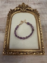 Artisan Made Faceted Purple Amethyst Bead Bracelet with Gold-Tone Clasp
