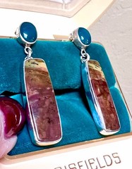 BEAUTIFUL Artisan Sterling Silver Golden Bronze Wood Jasper & Agate Earrings