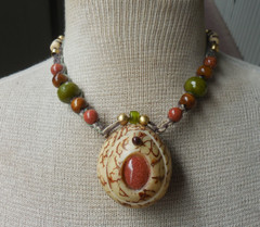 Goldstone Tagua Pill Box Locket Stash Hemp Necklace Serpentine Jade Stone Beads