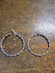 Taxco Modernist 1½»Dia. Spiral Twist Hoop Post Earrings 5.9g 925 Sterling Silver