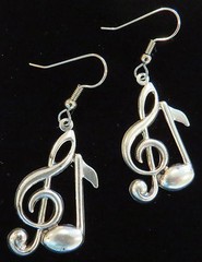 Treble Clef & Music Note Earrings Matte Silver Music Ox Orchestra Band Symphony