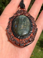 Huge Labradorite Pendant Necklace Artisan Handcrafted
