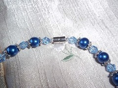 7 1/2 in BLUE Pearl & BLUE Crystal Bead Cross MAGNETIC Clasp Bracelet L-06