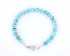 8mm Chunky Arizona Turquoise Bracelet w/ Heavy Sterling Silver Accents & Clasp