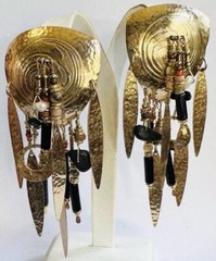 VINTAGE Signed TABRA TRIBAL Tidal Wave Gold Filled Multi Stone DANGLE EARRINGS
