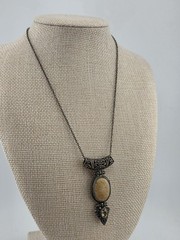 South America Artisan 925 Sterling Silver Jasper Citrine Hinged Pendant Necklace