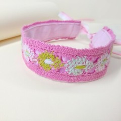 CHOKER NECKLACE Pink Vintage Lace – New & Handmade – Boho, Ombre Ribbon Ties Bow