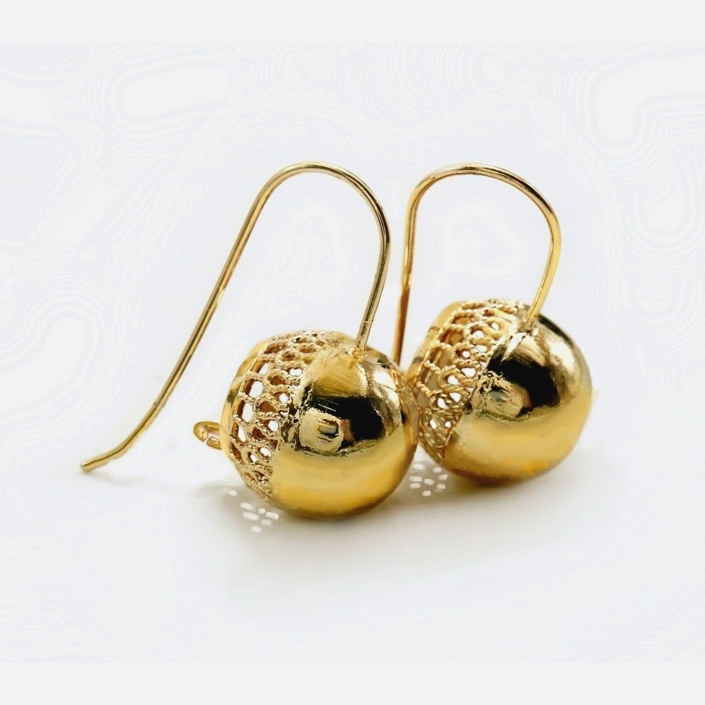 Unique Gold mirror Polished openwork 18mm Ball Hook Earrings 18K Gold Filled