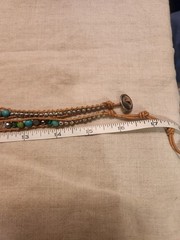 Handmade Turquoise Glass & Silver Seeds Beads Tan Leather Wrap Bracelet. NEW