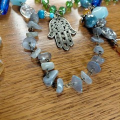 Dancing Moon 3 tier necklace carnelian jasper glass hamsa*