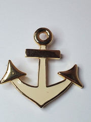 Pure Allure Anchor Pin Brooch Enamel on Gold Tone 2-3/8in