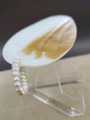 Vtg Mother Of Pearl handmade Bird carving With Pearl pendant 2.5″