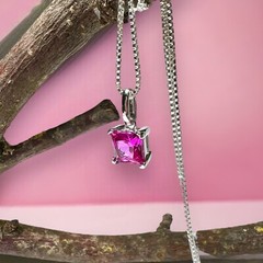 Lab Made Pink Sapphire Pendant in Sterling Silver 925, September Birthstone
