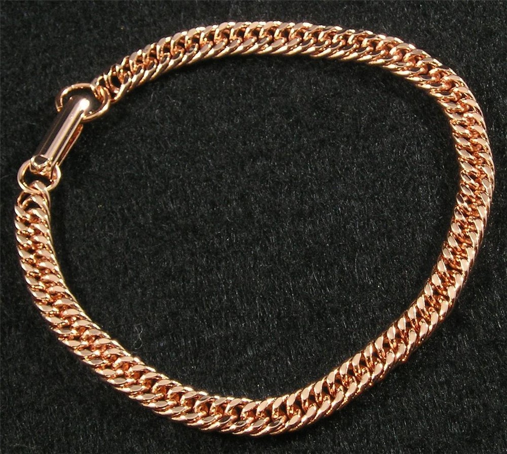 Shiny Solid Copper Chain Double Curb Bracelet 5mm wide 7 1/4″ inside Health