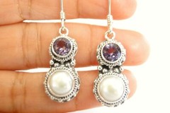 Mabe Pearl Purple Amethyst 925 Sterling Silver Drop Earrings