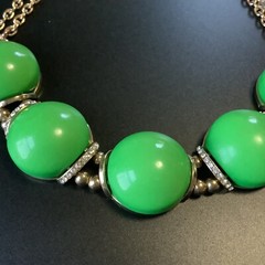 Costume Fashion Jewelry Necklace | gold tone, green Stones & Faux Diamonds