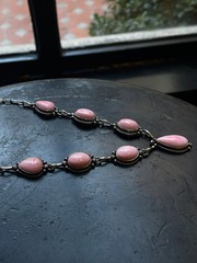Pink Conch Lariat Necklace | Teardrop Station Drop | 925 Silver E586