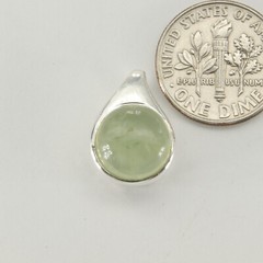 925 Sterling Silver – Round Green Prehnite Pendant – Charm – Pendantif Prehnite