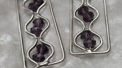 Purple Silver Amethyst Colored Beaded Drop Dangle Hook Earrings 3in