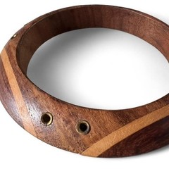 ARTISAN LAYERED WOOD 1970s VINTAGE BANGLE WITH METAL INLAY
