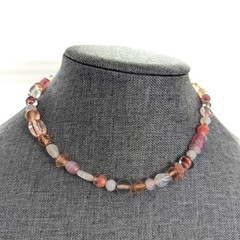 Vintage Artisan Romantic Pink Assorted Glass Beaded Boho Choker Style Necklace