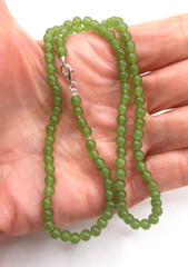 Light Green Jade Bead Necklace 4 mm 16 Sterling Silver Clasp