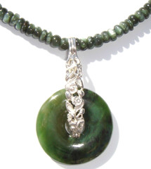 Seraphinite Gemstone Necklace with a Nephrite Jade Donut Pendant