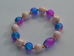 Handmade Light pink bead Blue Pink crackled bead Elastic Stretch Cord Bracelet