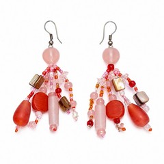 Vintage Handmade Cluster Dangle Earrings Mother of Pearl Glass Made In Chile
