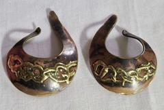 Brass / Copper Ear Cuffs Earrings Rolf Andrea Ludden Marked RAL Vintage Patina