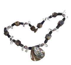 Artisan Necklace polished Stone Pearls shell boho beach 925 clasp coconut girl