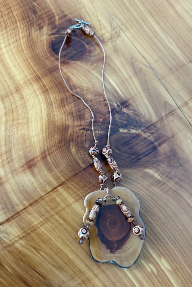 Wood Pendant Beaded Boho/Tribal Necklace