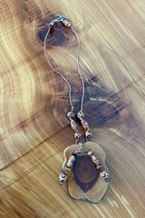 Wood Pendant Beaded Boho/Tribal Necklace