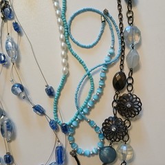Boho Beachy Coastal Jewelry Lot 13pc Glass Wood Shell Beaded Necklaces Earrings