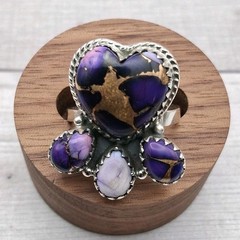 Southwestern Purple Mojave Turquoise Heart Ring Sz 7-10 Cluster Sterling Silver
