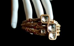 Designer Follie Follie Bracelet Faceted Rhinestone Leather Rose Gold Beads