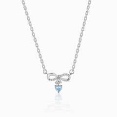 Handmade Blue Topaz Bow Pendant Elegant Necklace Charm for Her